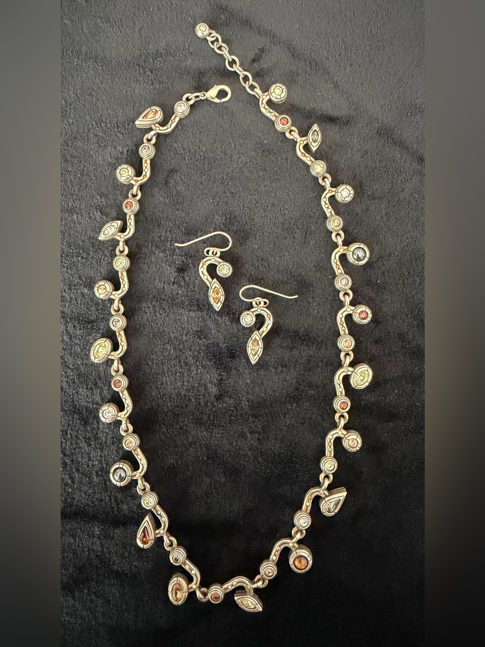 Signed Patricia Locke Light Gold-tone Teardrop Collar Necklace & Earrings Set